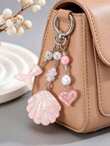 Seashell Decorative Bag Charm Cute Shiny Keychain Purse Charms For Purses, Handbags, Car Keys, Backpacks - Pink - View 2