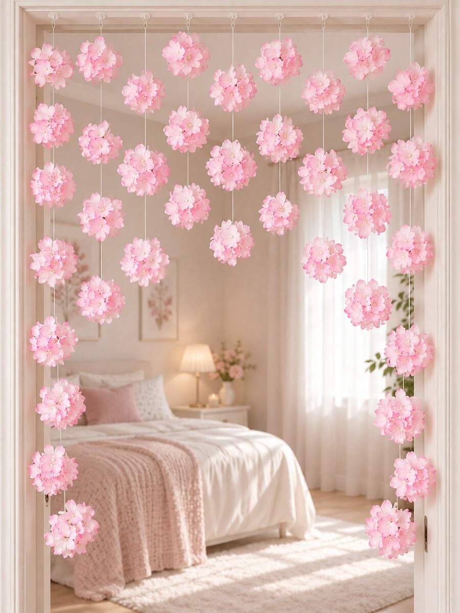 10/21pcs DIY Rangkaian Bunga Hydrangea Merah Muda Gantung, Tirai Bola Bunga Kain Rakitan Sendiri dengan Tali Elastis Transparan, Dekorasi Bunga Buatan Tangan, Cocok untuk Lengkungan Pernikahan, Jendela, Pintu, Pesta Rumah - MultiWarna - View 1