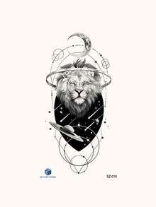 Dreamy Lion Planet Moon Pattern Party Gift Holiday Gift DIY Music Festival Temporary Tattoo Sticker For Arm Back Leg Waterproof Body Skin Tattoo Sticker 1pc/Pack - Black - View 6