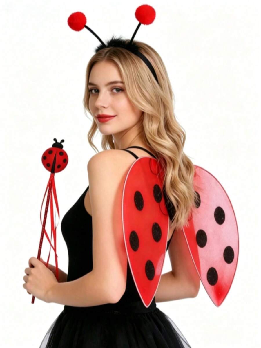 Ladybug Wings And Headband Set, Insect Theme Costume Accessories, Suitable For Halloween And Costume Party, Multiple Carnival Dress-Up Props