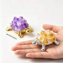 1pc Natural Crystal Cluster Turtle FigurineMetal Tortoise Statue With Amethyst Citrine Clear Quartz ClusterDesktop Decor OrnamentGift For Home Office - Mini Turtle - View 3