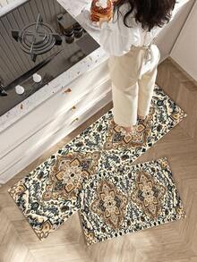1/2pcs Autumn Vintage Diatomaceous Earth Mat, Bohemian Floral Pattern Style, Super Absorbent, Non-Slip, Perfect For Bathroom, Kitchen And Dining Room, Quick Dry, Perfect Gift For Home Decor And Bathroom Mat, Holiday Gift! - Multicolor - View 7