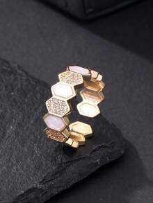1 Set Honeycomb Hexagonal Cubic Zirconia Women's Bracelet & Ring Set, Gold & Silver Color Options, Suitable For Banquet & Party Wear - Diamond SZ - View 12