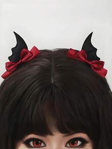 2pcs Women's Decorative Hair Accessories With Wings And Bows, Hair Clips, Halloween Back To School Season Set - Multicolor - View 1