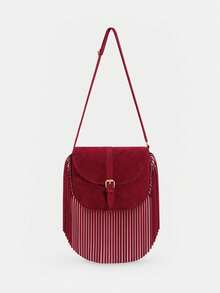 1 buah Tas Selempang Rumbai Vintage untuk Anak Perempuan, Tas Selempang dengan Penutup Tekstur Matte, Tas Bahu, Tas Kecil Serbaguna untuk Komuter Anak Perempuan dengan Berbagai Warna - Suede M2268 - View 4