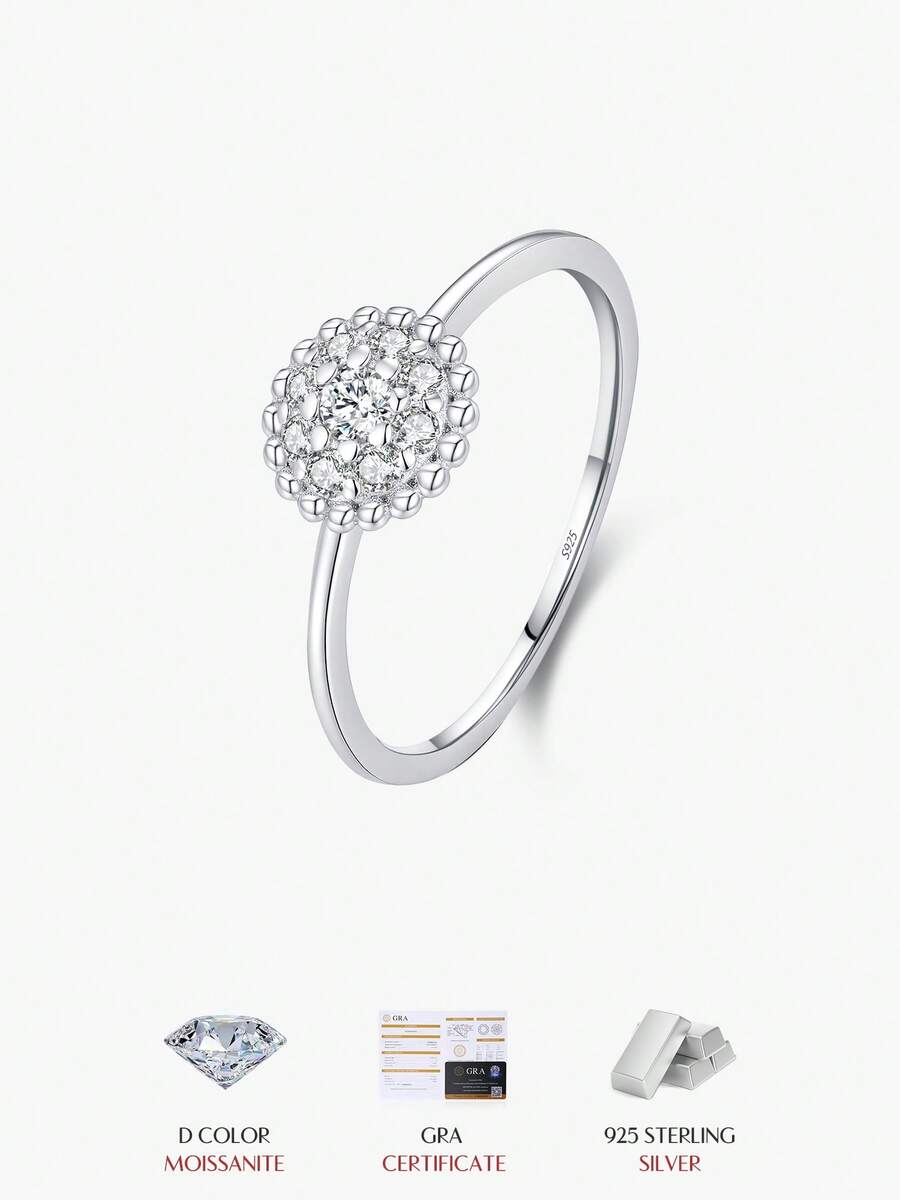 MODIAN D Color Moissanite Cluster Ring 925 Sterling Silver Frame Thin Floral Stackable Promise Engagement Fine Jewelry For Women - Silver - View 1