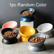 1pc Elevated Tilted Ceramic Cat Bowl With Non-Slip Base, Neck Protection Anti-Tip Pet Food And Water Bowl, Suitable For Cats And Small Dogs, Improves Digestion Indoor Pet Feeding Bowl - 500ml - View 10
