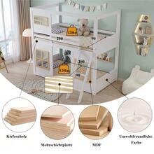 Bunk Bed, Children's Bed, With Beautiful Window, Stable Step Ladder, With Four-Sided Railing, Pine + MDF + Plywood, White + Natural, 90x200cm - White+Natural - View 5