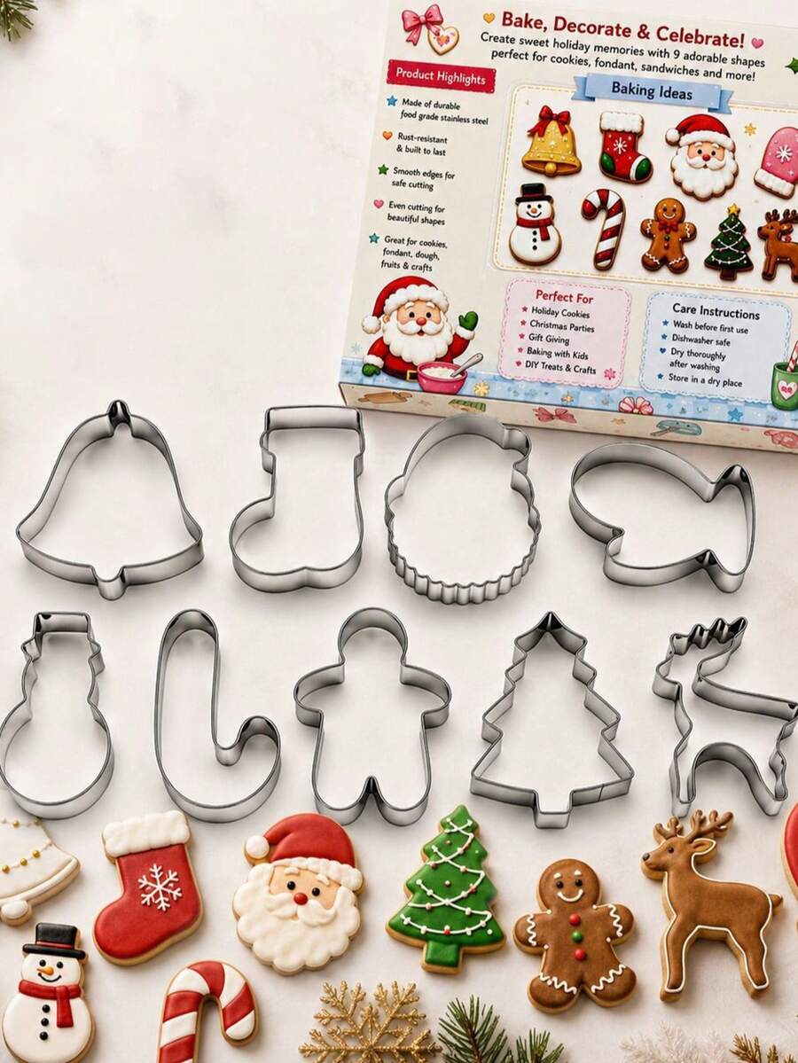 Julkakformar i rostfritt stål, 9-delars set, kakform och pepparkaksform - Visa 1