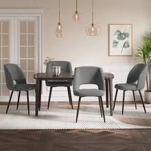 Modern White Marble Extendable Kitchen Table With Corduroy Upholstered Chairs For Dining Room, Kitchen - Grey Table + Grey Chair - View 7