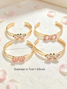 Set 4 Gelang Gaya Manis dan Segar, Set Gelang Sahabat Baik, Panda, Mutiara, Pita, Bunga, Berbagai Desain, Dapat Ditumpuk, Gaya Campur & Padu, Hadiah untuk Kakak Beradik untuk Dipakai Bersama - Emas - View 5