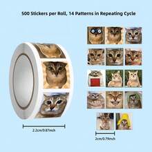 Novelty Save Meimei Cat Meme Sticker Roll, Funny Cat Meme Decorative Decals, DIY Scrapbooking Laptop Phone Luggage Stationery Stickers, Unique Gift For Cat Enthusiasts - Multicolor - View 6
