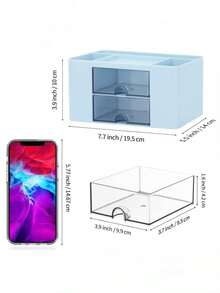 Desktop Organizer With 2 Drawers, Multifunctional Desktop Storage Box, 5 Compartment Desktop Organizer And Storage, Office Desktop Organizer - Multicolor - View 6