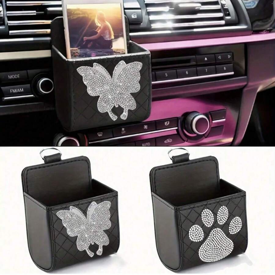 1pc Glitter Car Air Vent Storage Bag - Multi-Functional Phone, Card Storage Bag, Portable Design, Suitable For Various Vehicles, Portable Storage - A - View 1