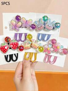 1/5 Multi-Color Korean Style Colorful Crown Cartoon Girl Hair Accessories Flat Hair Ties Cute Ponytail Faceted Bead Hair Rings Head Ornaments For Daily Use - Multicolor - View 10