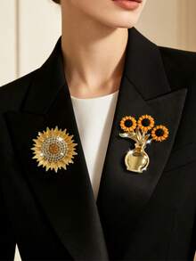 Vintage Gold Metal Sunflower Brooch, Women's Multi-Functional Clothing Accessory, Daily Commute Party Supplies, Holiday Gift - Gold - View 1