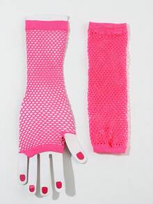 Medium Length Fishnet Gloves For Wedding, Daily Wear And Decoration - Magenta 2 - View 2