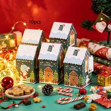 10pcs/Pack Christmas Baking Candy Cookie Small Gift Boxes Paper Boxes Small House Small Gift Boxes Paper Boxes With Rope Card Decoration Photo Box - View 5