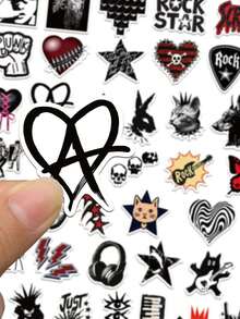 50pcs Retro Punk Stickers – Rock Grunge Gothic Skull Cross Vinyl Decals – Alternative Emo Star Lightning Stickers For Laptop Phone Case Guitar Skateboard Journal - Black - View 6