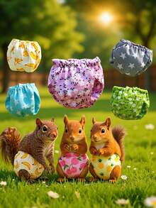 1pc Reusable Washable Small Pet Underwear, Soft Printed Fabric, Leak-Proof Protective Pants, Suitable For Squirrels, Guinea Pigs, Rabbits, Sugar Gliders, Random Color, Reusable Diaper, Outdoor Supplies, Training Cleaning, Small Pet Care Supplies - Multicolor - View 2