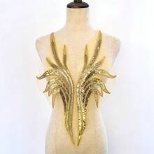 1 Pair Blue & Gold Wing Sequin Mesh Embroidered Applique Patches For Wedding Dress & Evening Gown Decoration - Embroidered Appliqué - View 4