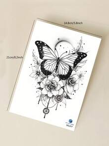 3PCS Vintage Pocket Watch Heart Rose Butterfly Pattern Party Gift Holiday Gift DIY Music Festival Temporary Waterproof Tattoo Stickers For Arm Waist Abdomen Back Leg - Multicolor - View 8