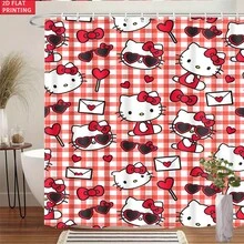 SANRIO 2D Flat Hello Kitty Pattern Shower Curtain, Shower Curtain With 12 Hooks, Bathroom Decor, Holiday Gift, 1/3/4 Pieces - Shower Curtain Set - View 2