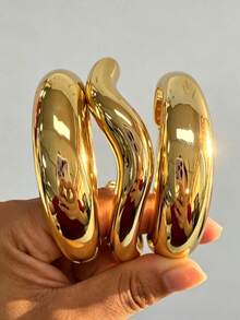 3/1pc Set Vintage Minimalist Casual Style Gold Arc Wave Open Bangle Bracelet, Suitable For Women Daily Wear, Vacation, Party, Gift - Gold - View 1