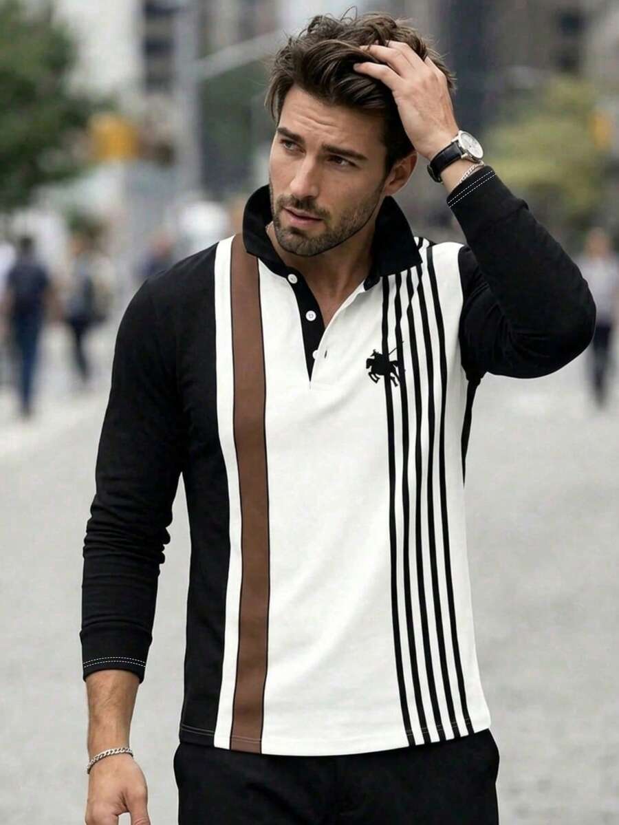 Men's Knight Print Colorblock Casual Daily Polo Shirt - Multicolor - View 1