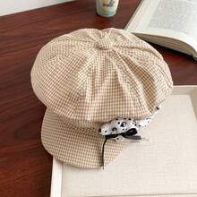 Cute Polka Dot Puppy Plaid Beret Hat For Women, Spring/Summer Thin Style, Face-Slimming Octagonal Painter Hat, Large Head Circumference - Multicolor - View 4