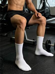 1/5/10/20 Pairs Men's Pure White Minimalist Socks, Sweat-Absorbent And Breathable, Daily Wear Running Sports Mid-Calf Socks, Couple Socks, Suitable For All Seasons - White - View 3