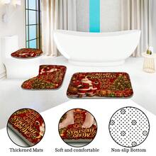 1pc/4pcs Red Background Santa Claus Gift Pattern Multi-Functional Bathroom Decor Shower Curtain Set, Free 12 Hooks, Premium Holiday Atmosphere, Bathroom Mat U-Shaped Floor Mat And Round Toilet Lid Cover, Suitable For All Occasions Decoration, Bathroom Set - Santa Claus Gift Red Background - View 6