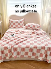 1pc Pink Plaid Pattern Soft & Warm Blanket, Suitable For Home Decoration, Bed, Sofa, Office, Room, Dorm, Machine Washable - Pink - View 9