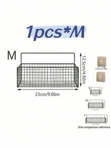 1/2pcs No-Drill Wall-Mounted Storage Basket, Self-Adhesive Iron Hanging Rack, Bathroom & Kitchen Storage Shelf, Sturdy Holder For Shampoo, Soap And Daily Toiletries - Black - View 14