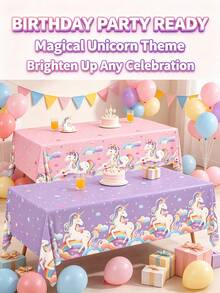 1pc/2pcs/4pcs Unicorn Party Supplies Plastic Disposable Tablecloth, Perfect Unicorn Birthday Decoration, Includes 2pcs Unicorn Theme Birthday Tablecloth, Baby Girl Shower Party Decoration, 54 X 108 Inches - Unicorn - View 4