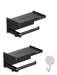 No-Drill Toilet Paper Holder With Hook, Self-Adhesive Wall-Mounted Toilet Paper Rack, Bathroom Storage Rack, Towel And Tissue Paper Holder, Rust-Proof Storage Rack - Multicolor - View 14