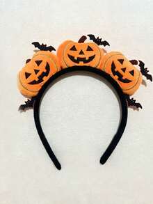 1pc Halloween Pumpkin Expression Headband, Funny & Cute Gold Wire Pumpkin & Bat Design Holiday Costume Headpiece - Multicolor - View 9