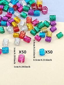 100件多色嘻哈風夏季髮飾，適用於編髮與髒辮的珠子髮環，可調節金屬髮箍，兒童編髮配件 - 彩色 - 查看 6