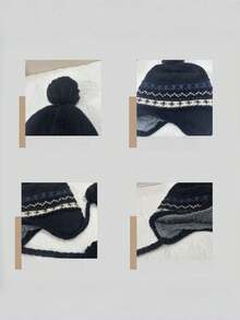 5 Colors Knitted Hat With Ear Flaps, Winter Pom Pom Hat, Wide Brim Aviator Hat, Fleece Lined Warm Ear Protection Hat, Unisex Outdoor Cold Weather Hat, Suitable For Daily Wear In Autumn And Winter - Multicolor - View 4