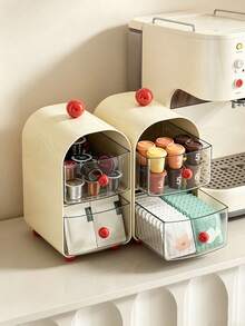 1PC2-Tier Coffee Capsule Storage Box, Cute Arch Shape Desktop Organizer With Pull-Out Drawers, Countertop Holder For Coffee Pods, Tea Bags & Beverage Packets, Multifunctional Kitchen & Coffee Bar Decor Rack For Home Coffee Station Christmas Gift - Multicolor - View 5