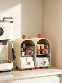 1PC2-Tier Coffee Capsule Storage Box, Cute Arch Shape Desktop Organizer With Pull-Out Drawers, Countertop Holder For Coffee Pods, Tea Bags & Beverage Packets, Multifunctional Kitchen & Coffee Bar Decor Rack For Home Coffee Station Christmas Gift - Multicolor - View 9
