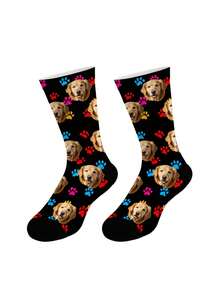 1 Pair Of Custom Socks,Custom Face Socks,Pattern Personalized Photo Socks, Put Any Face On The Socks, Best Gift For Friend Funny Socks,Cute,Pat,Dog - Multicolor - View 4