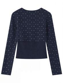 Floral Knit 2 Pieces Set Black & Grey Autumn/Winter Gorgeous Short Knit Cardigan & Tank Top - Navy Blue - View 5