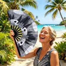Dark Print Moonlit Forest Skeleton Folding Fan Black & White Pine Forest Full Moon Pattern Personalized Party Decoration Folding Fan - Multicolor - View 4