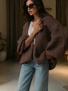 Women's New Autumn V-Neck Long Sleeve Jacket, Gentle French Style, Suitable For Daily Commute And Travel - Dark Tea Brown - View 6