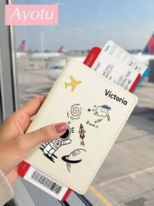 Ayotu Customized Passport Holder, Customizable Name/Text, Featuring Cute Cartoon Astronaut Pattern, Combines Passport Cover And Card Holder Functions, Portable Multi-Functional Document/Bank Card Storage Bag, PU Leather Wallet, Ultra-Thin Passport Holder, Unisex - Multicolor - View 10
