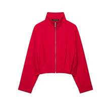 Camellia Autumn New Women's European And American Style Minimalist Fashion Versatile Stand Collar Flight Jacket - Red - View 5