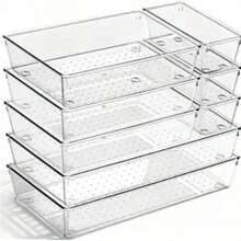 Kotak Penyimpanan Laci Plastik Transparan Besar - Nampan Pengatur Laci Kamar Mandi Akrilik - Pembagi Laci Dapur Heavy Duty untuk Peralatan Masak - Kotak Makeup Anti-Slip, Kotak Penyimpanan Meja dan Kamar Tidur - Clear - View 1