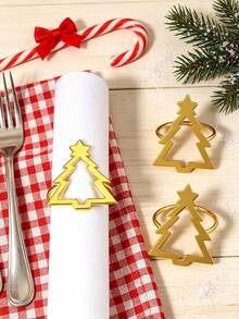 6/12pcs, Christmas Tree Napkin Rings, Suitable For Christmas Restaurant Table Decor, Christmas Napkin Rings, Suitable For Christmas Table Decor Napkin Rings, Christmas Napkin Holders, Christmas Napkin Stands, Christmas Party Napkin Rings - Multicolor - View 4