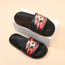 Cool Flame Vortex Soccer Design Kids Slippers, EVA Soft Sole, Durable, Home & Beach, Boys Summer Casual Foam Slides - Black - View 6